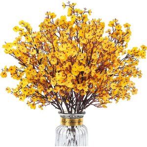 New 8Pcs Babys Breath Artificial Flowers, Real Touch Yellow Silk Flowers Fake